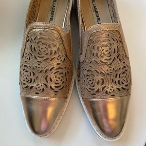 Karl Lagerfeld Rose Gold Leather Loafers